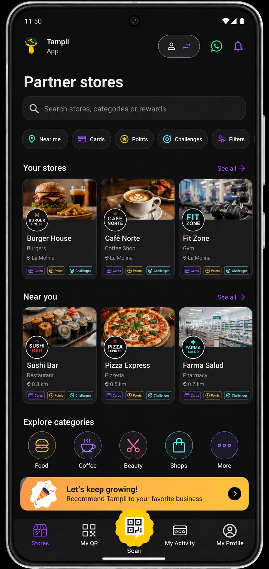 Tampli participating stores screen
