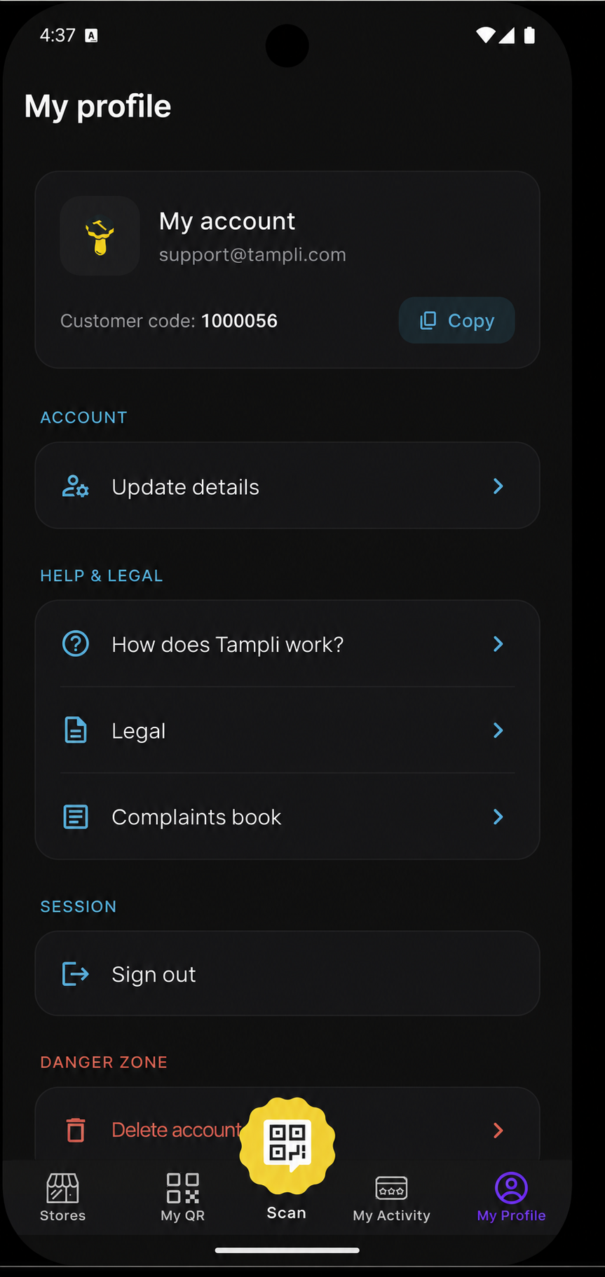 Customer profile in Tampli