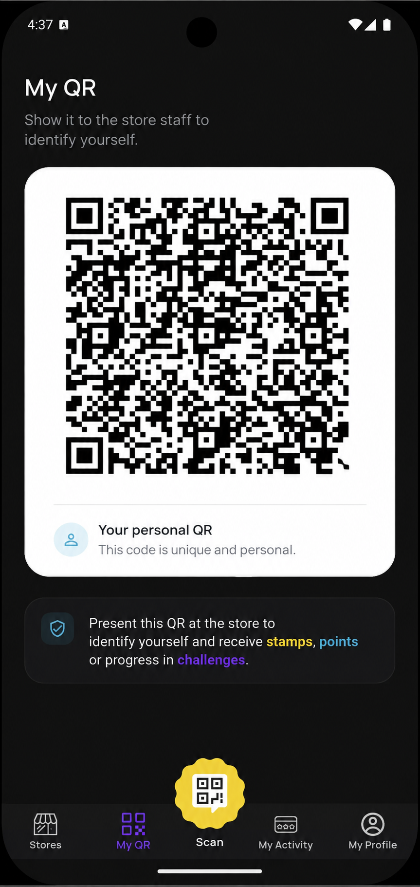 Personal QR code in Tampli