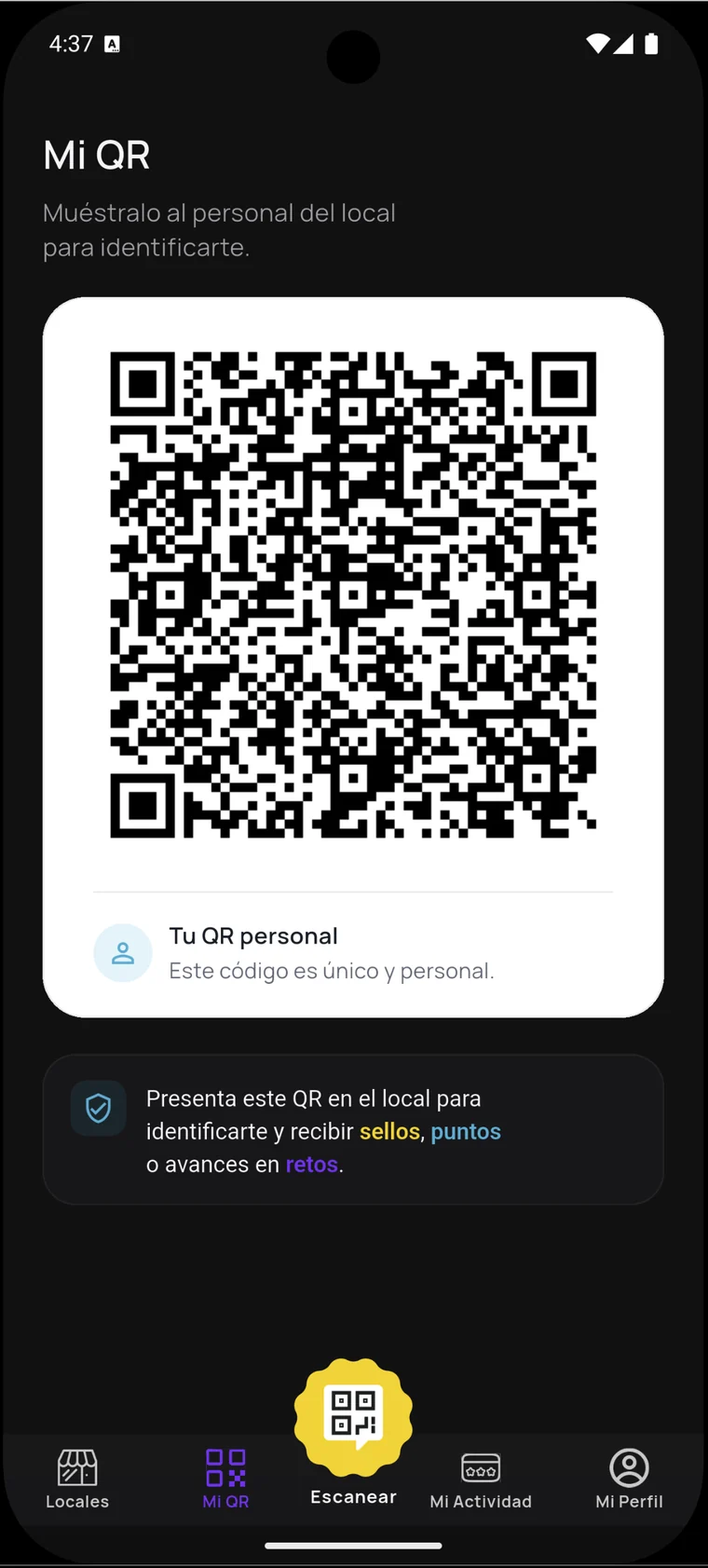Código QR personal en Tampli